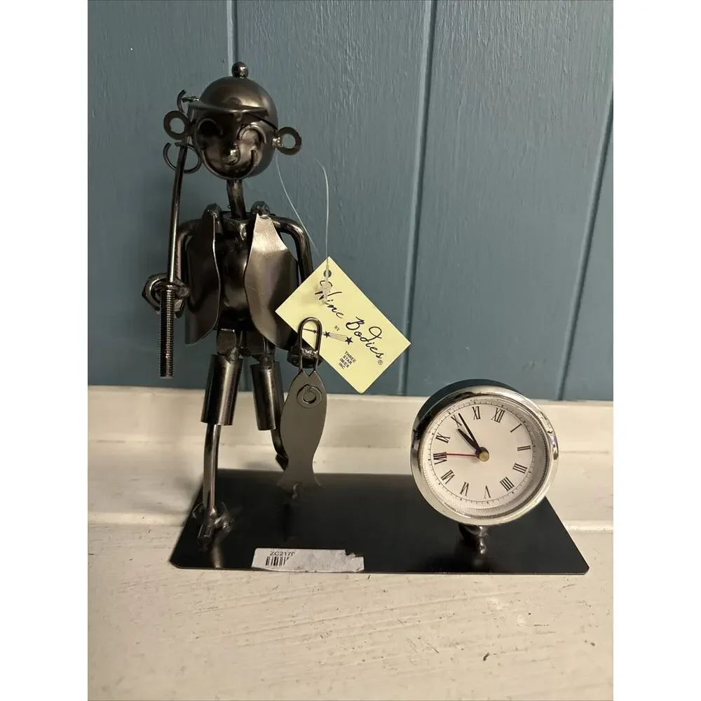 Fisherman With Fishing Pole Fish‎ 7” Metal Display 